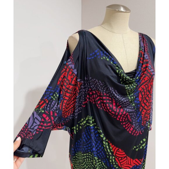 Nine West Women's Multicolor Cold Shoulder Stretch Cowl Neck Casual Dress Size 6 - Picture 3 of 5